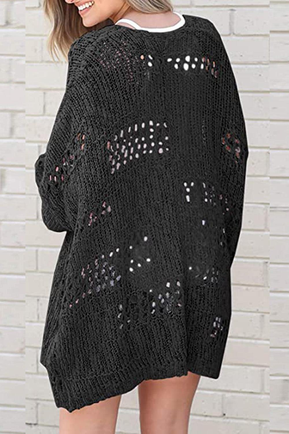 Openwork Open Front Long Sleeve Cardigan Carauana Store