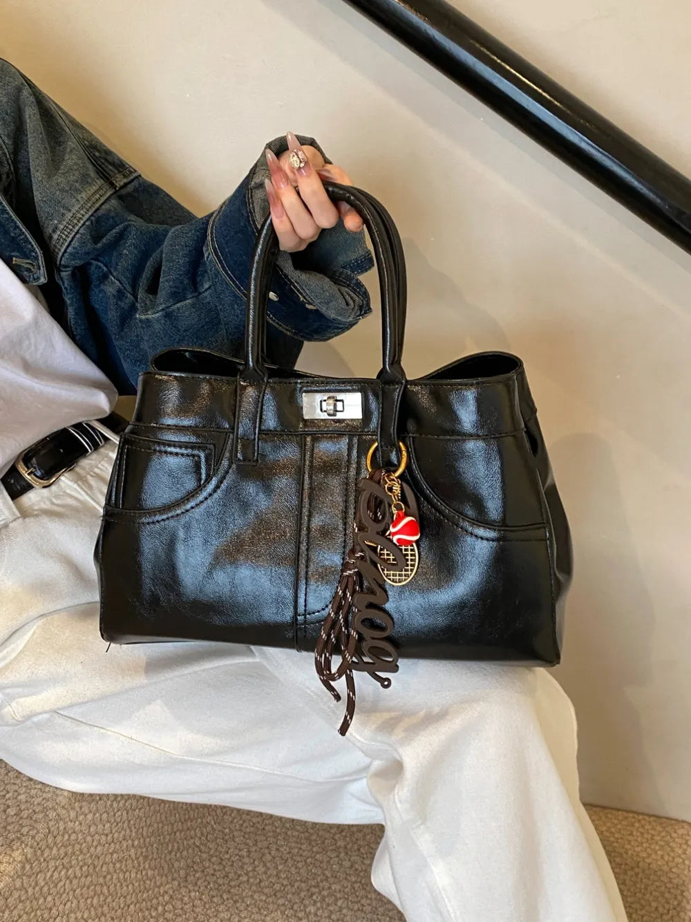 PU Leather Handbag with Pendant Carauana Store