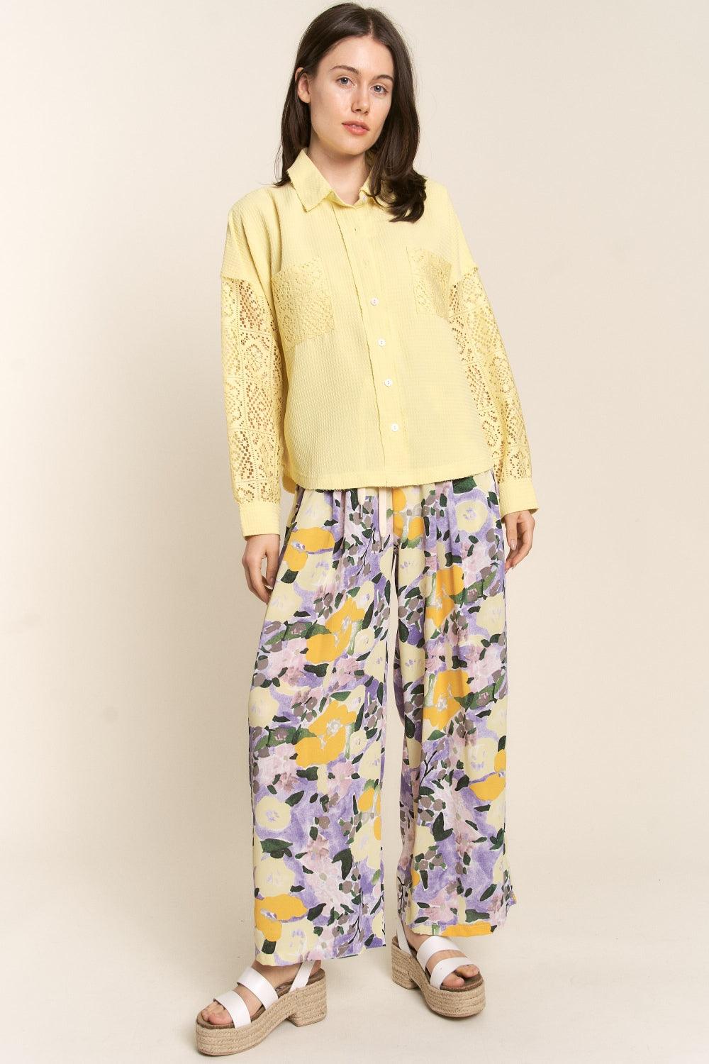 J.NNA Button Down Lace Long Sleeve Waffle Shirt Carauana Store