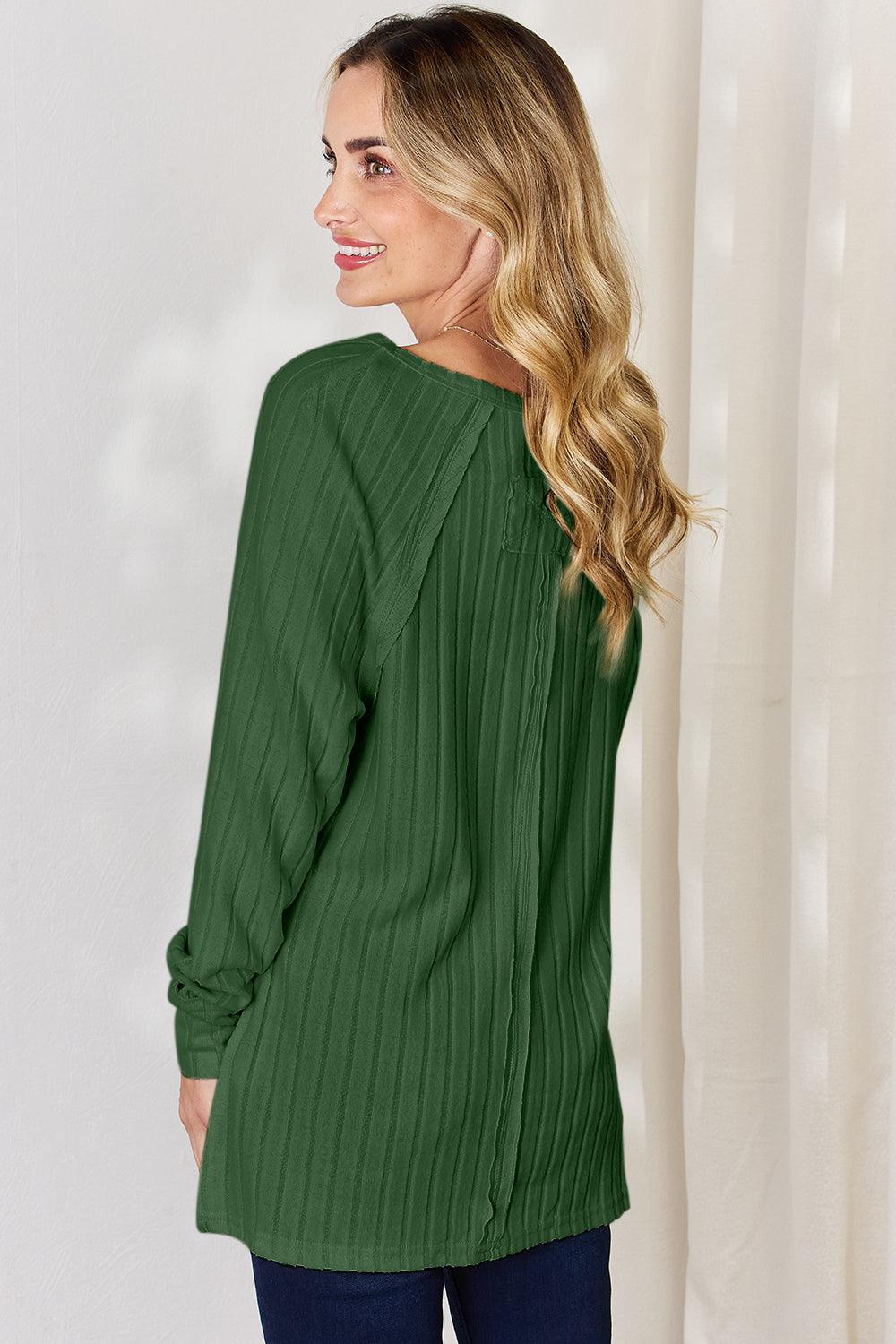 Basic Bae Full Size Ribbed Round Neck Slit T-Shirt Carauana Store