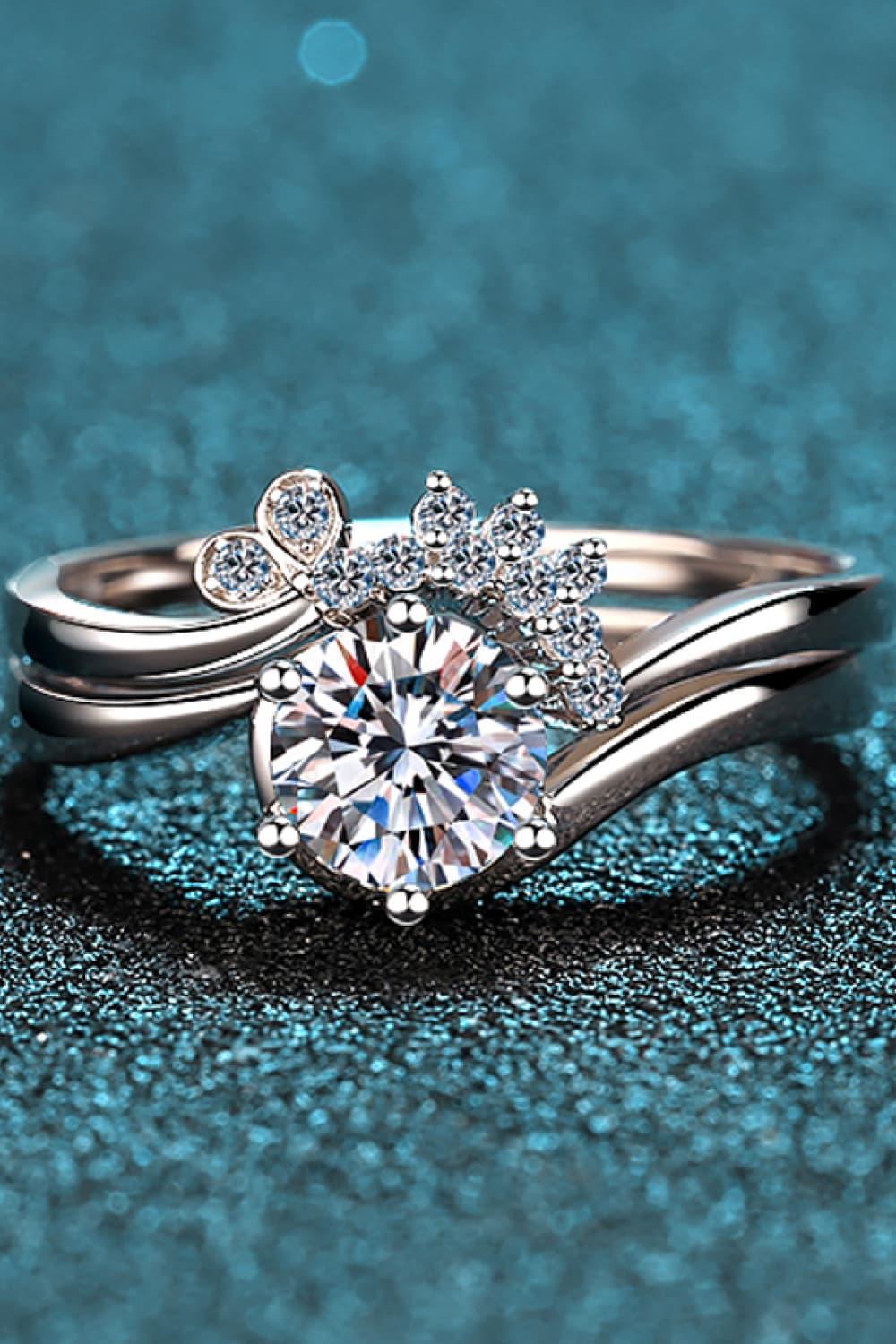 Moissanite Rhodium-Plated Two-Piece Ring Set Carauana Store