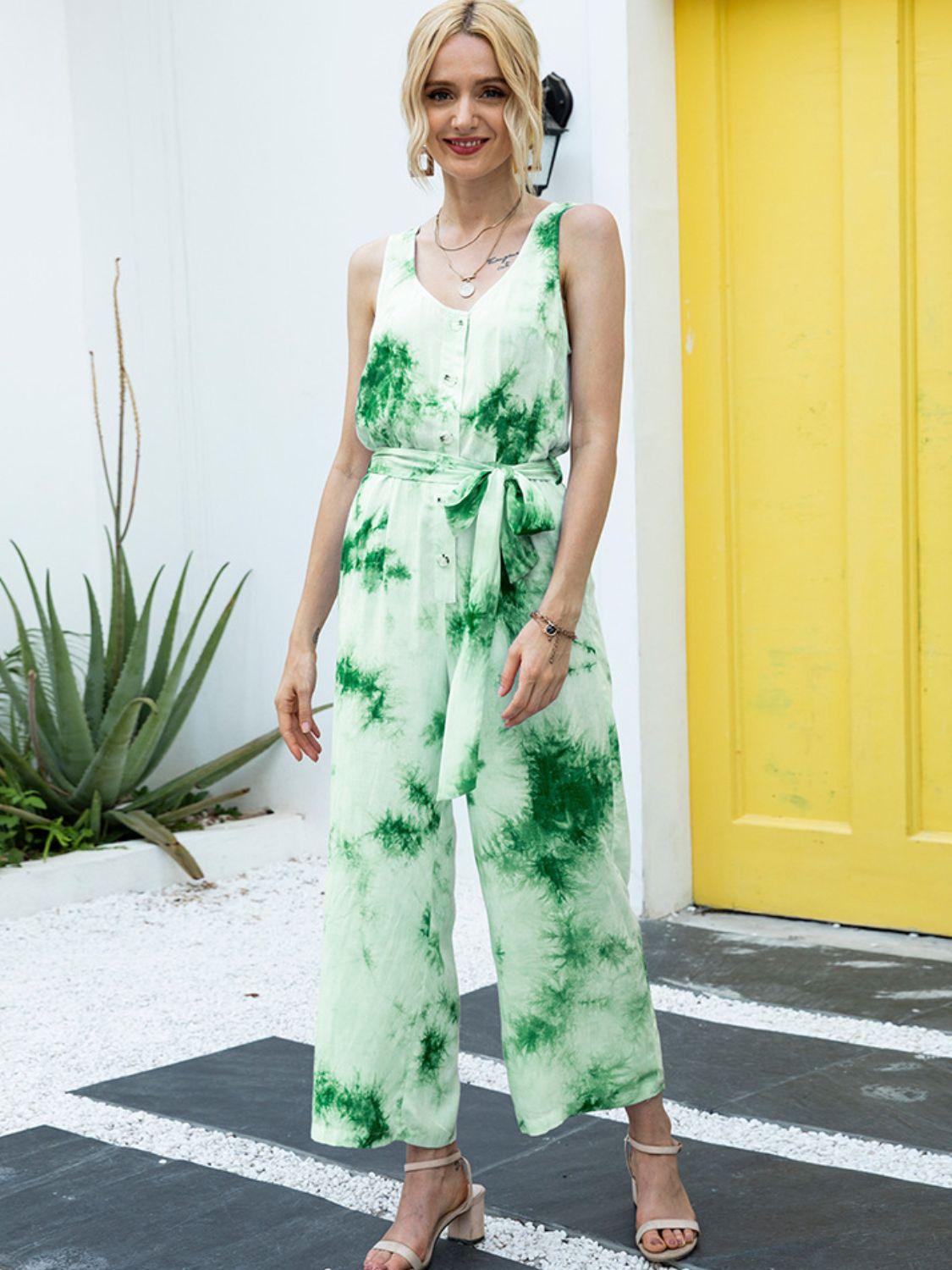Tie-Dye Tie Waist Sleeveless Jumpsuit Carauana Store