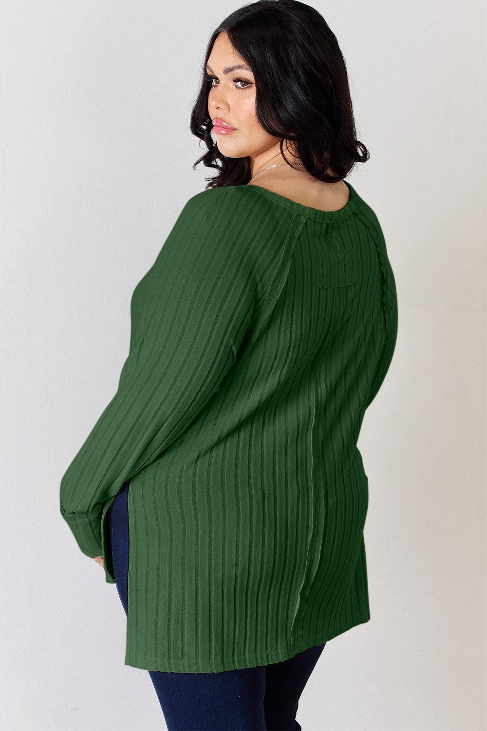 Basic Bae Full Size Ribbed Round Neck Slit T-Shirt Carauana Store