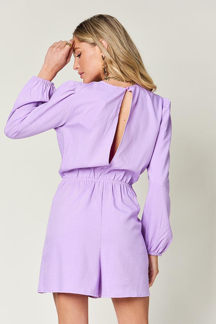 Double Take Full Size Drawstring Long Sleeve Romper Carauana Store