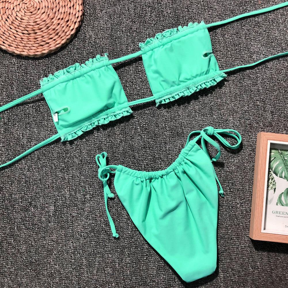 Frill Trim Ruched Bikini Set Carauana Store