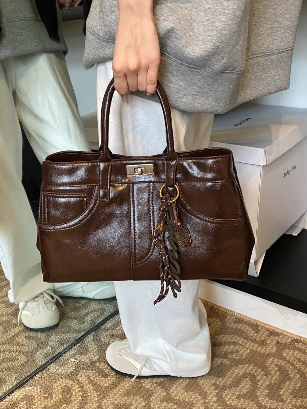 PU Leather Handbag with Pendant Carauana Store