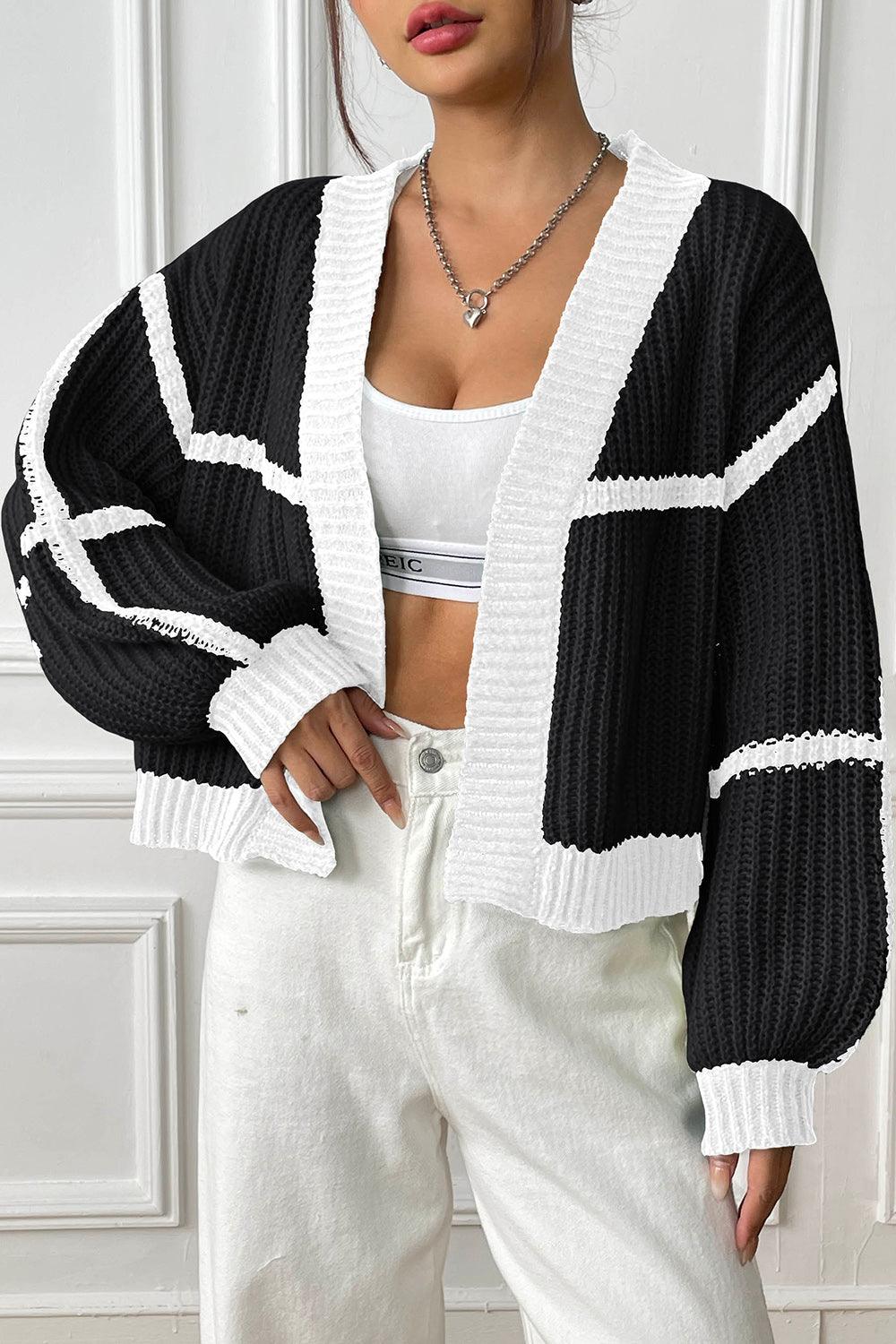 Contrast Open Front Long Sleeve Cardigan Carauana Store