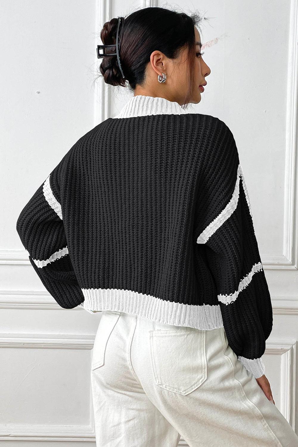 Contrast Open Front Long Sleeve Cardigan Carauana Store