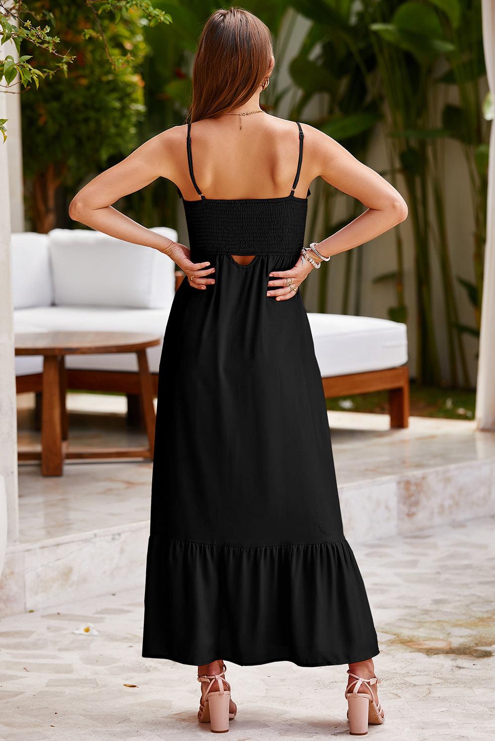 Smocked Spaghetti Strap Ruffle Hem Dress Carauana Store