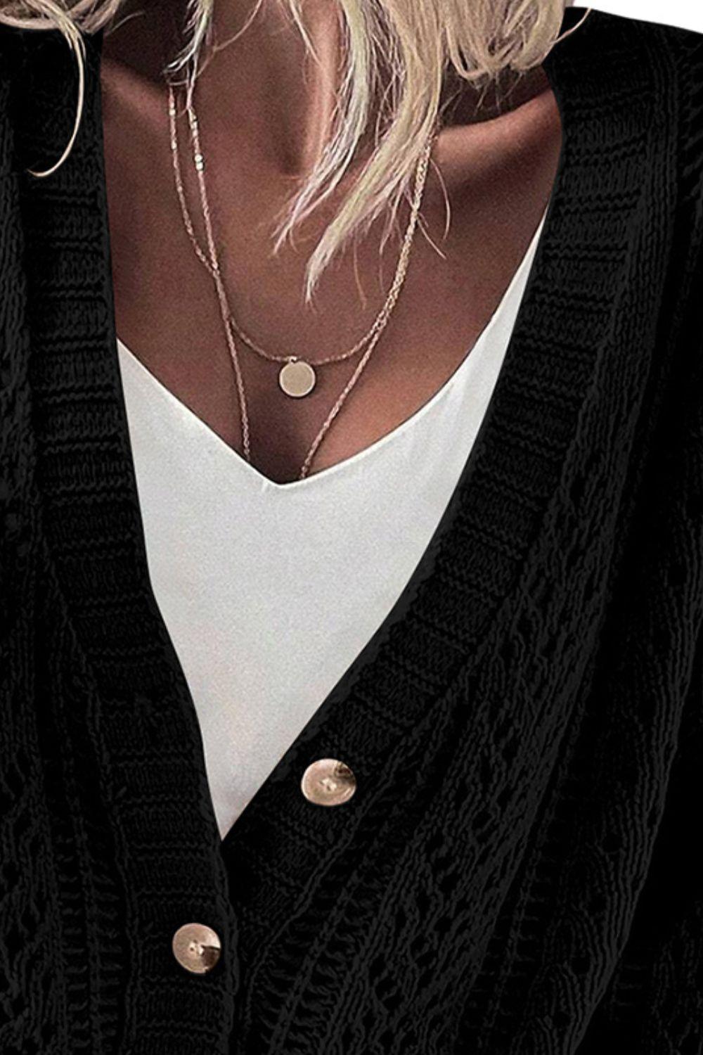 Openwork Button Up Long Sleeve Cardigan Carauana Store