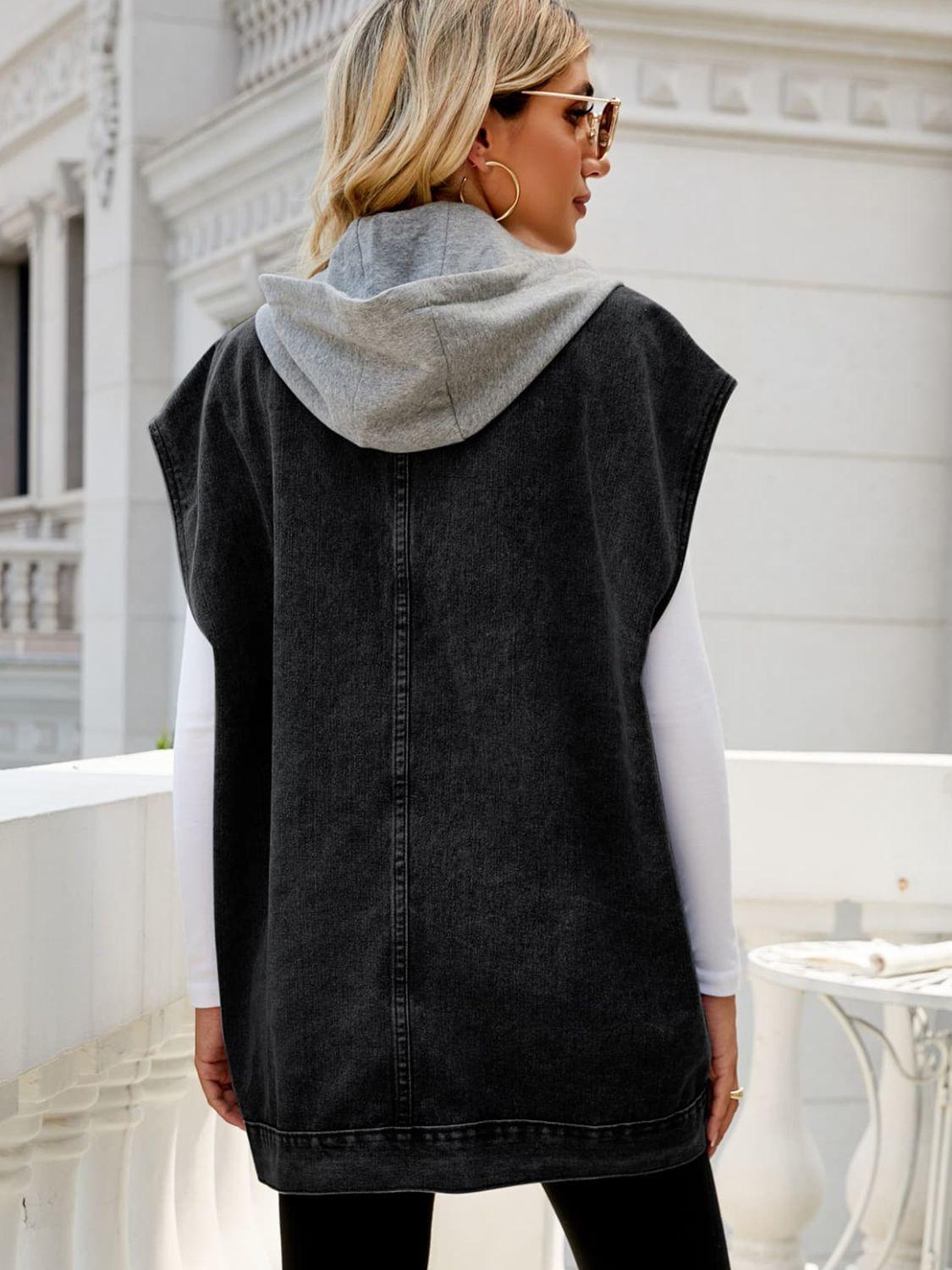 Hooded Sleeveless Denim Top with Pockets Carauana Store