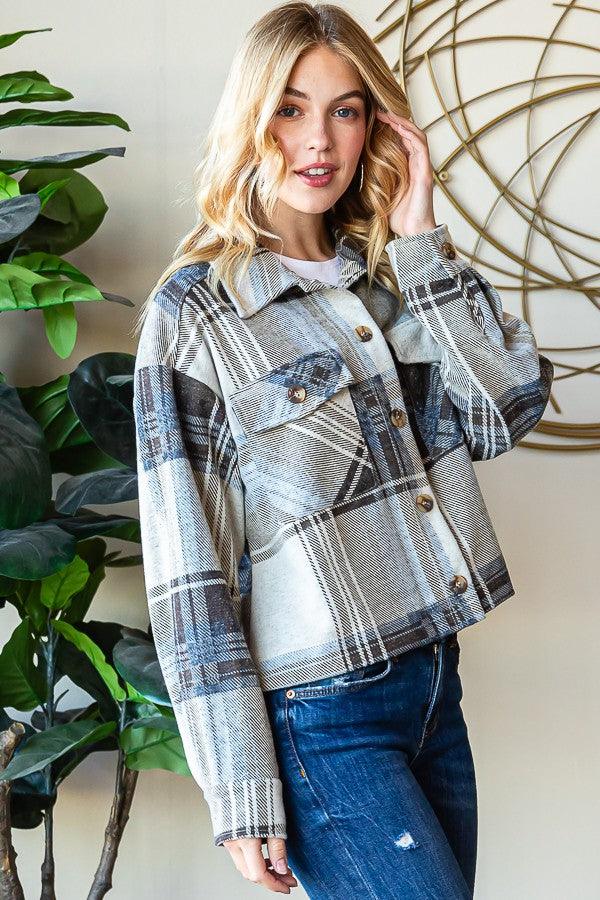 Reborn J Plaid Button Up Long Sleeve Shacket Carauana Store