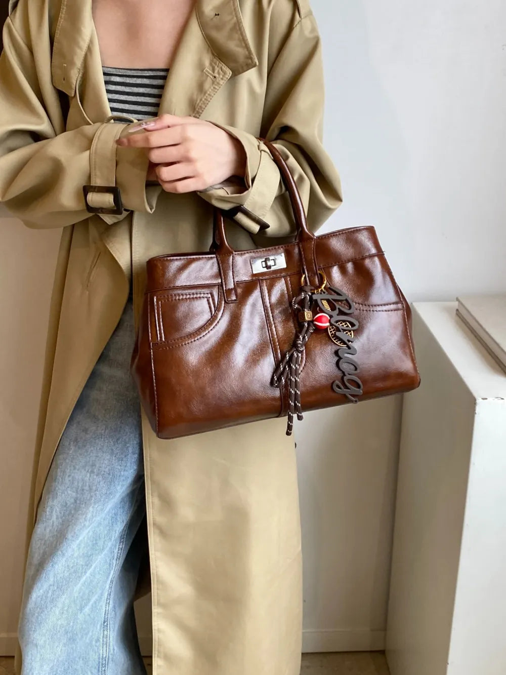 PU Leather Handbag with Pendant Carauana Store