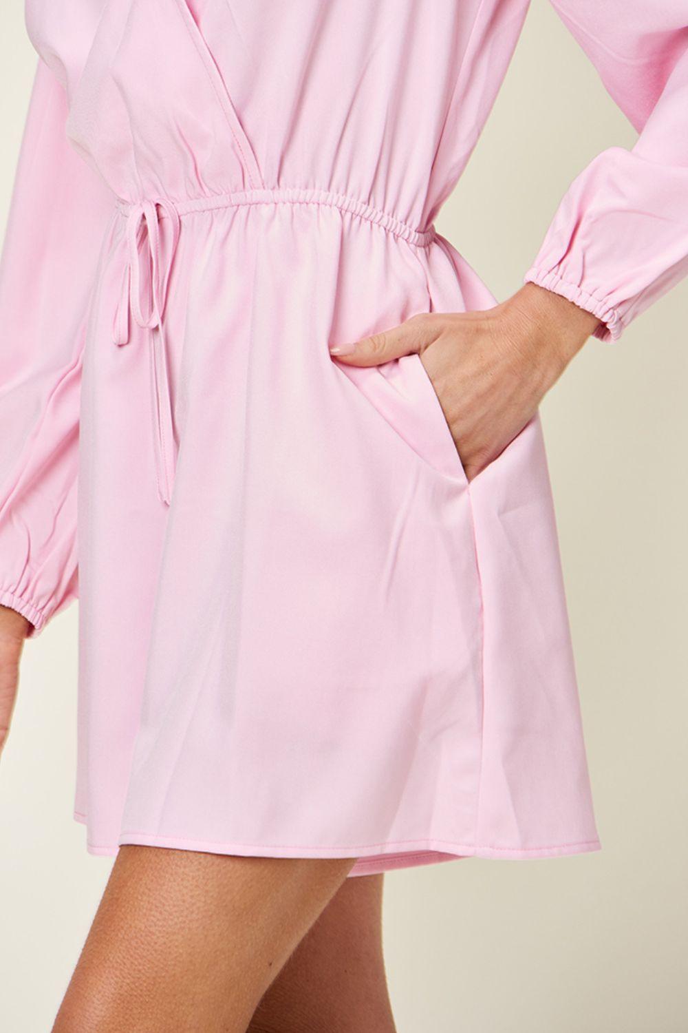 Double Take Full Size Drawstring Long Sleeve Romper Carauana Store