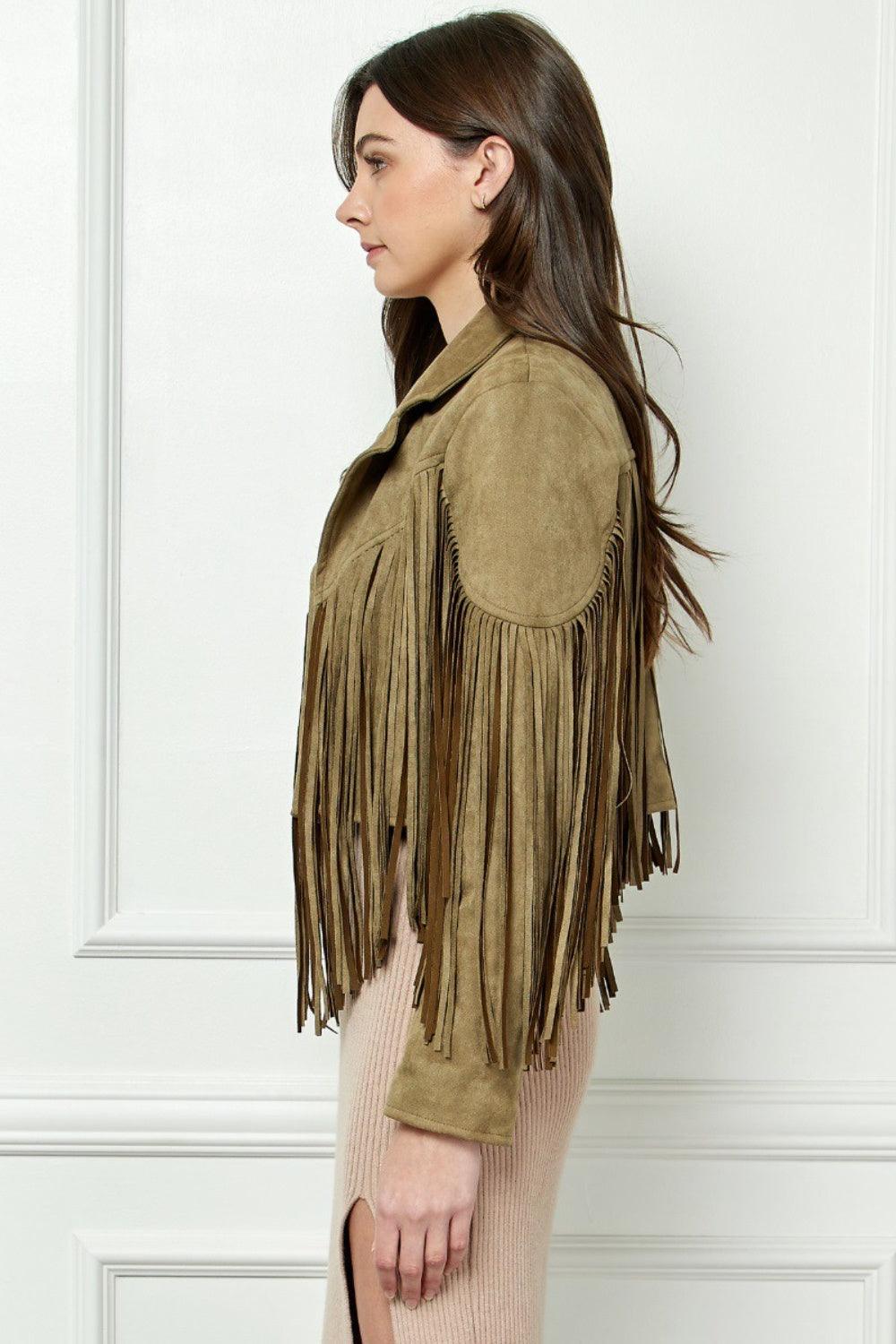 Veveret Suede Fringe Long Sleeve Moto Jacket Carauana Store