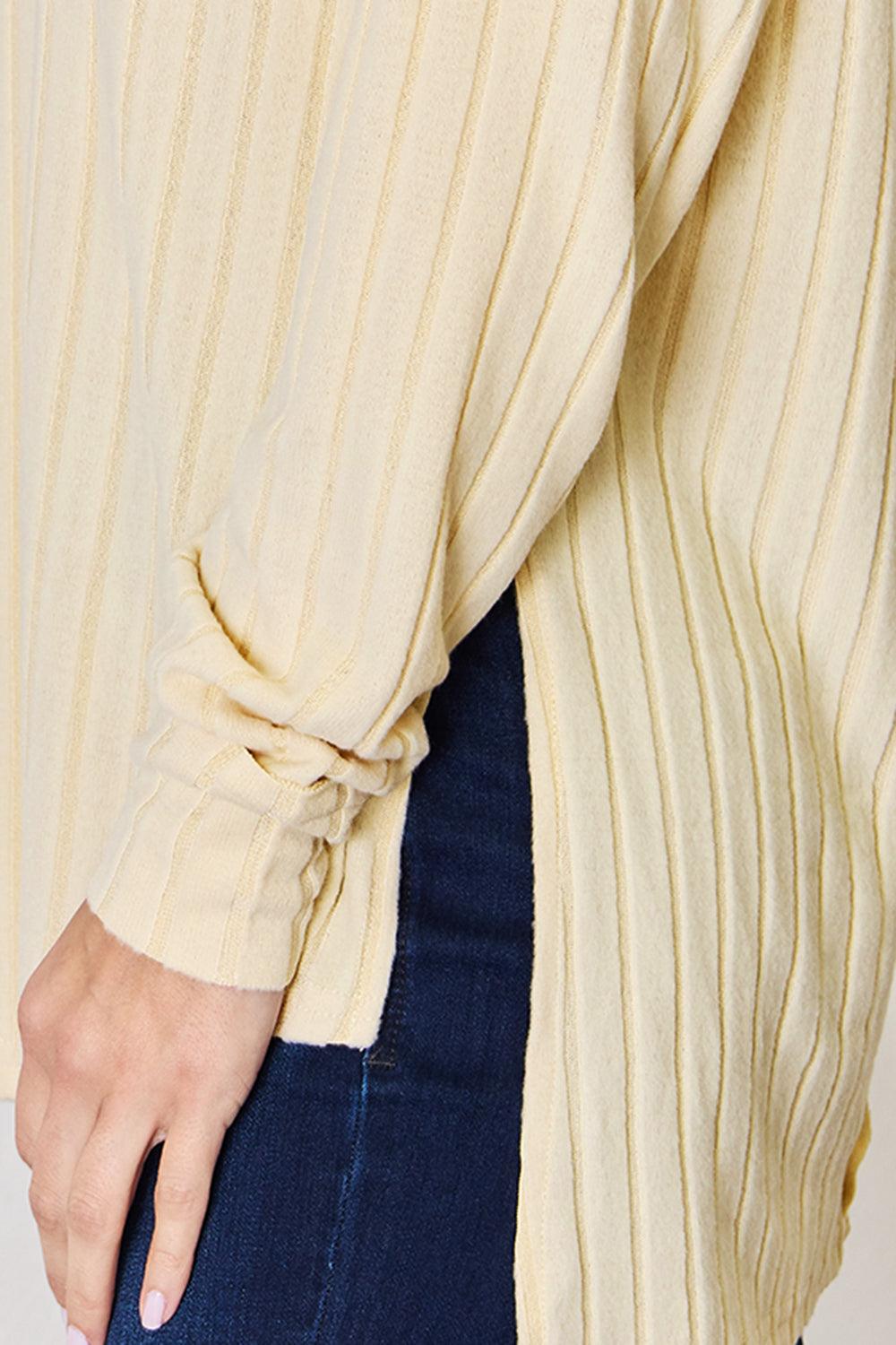 Basic Bae Full Size Ribbed Round Neck Slit T-Shirt Carauana Store