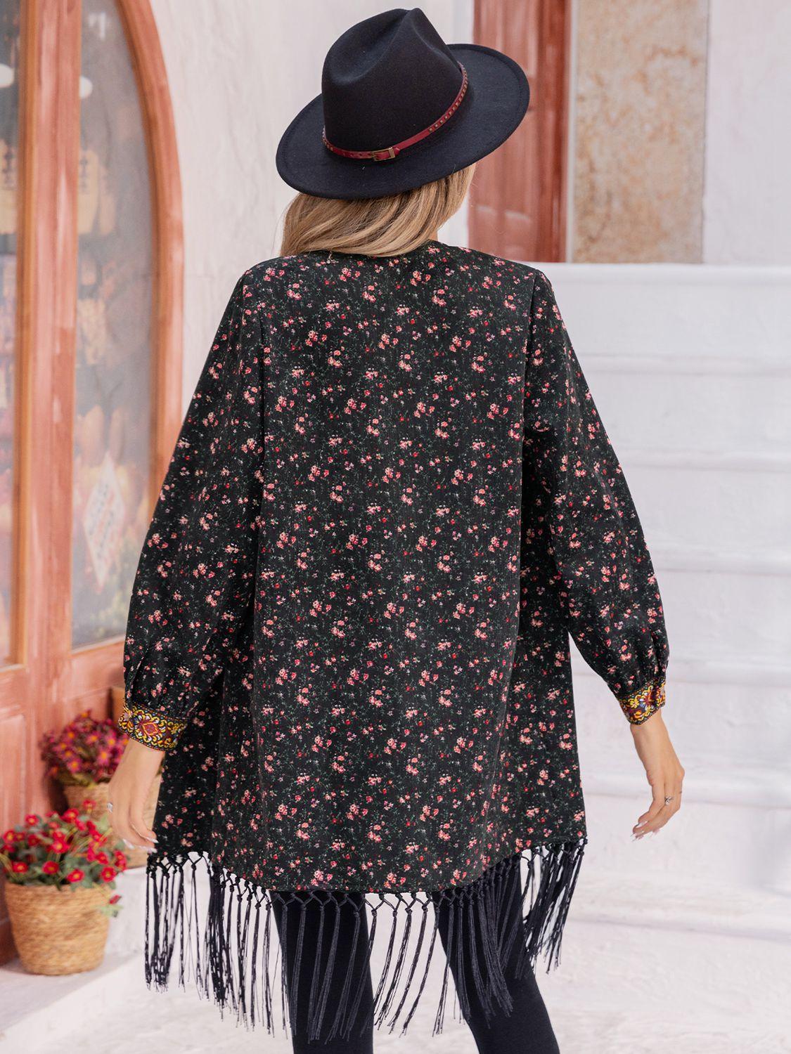 Printed Fringe Detail Cardigan Carauana Store