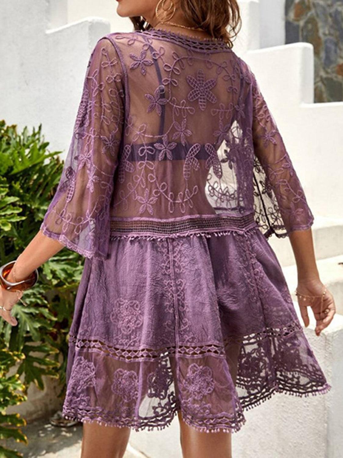 Lace Detail Plunge Cover-Up Dress Carauana Store