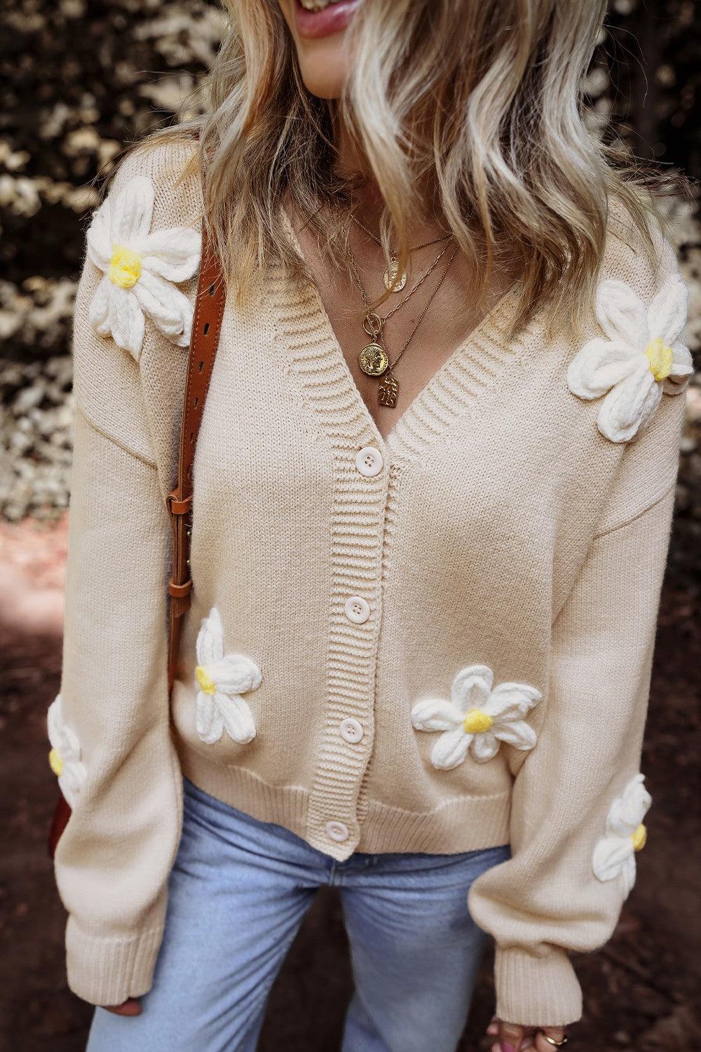 Flower Dropped Shoulder Long Sleeve Cardigan Carauana Store