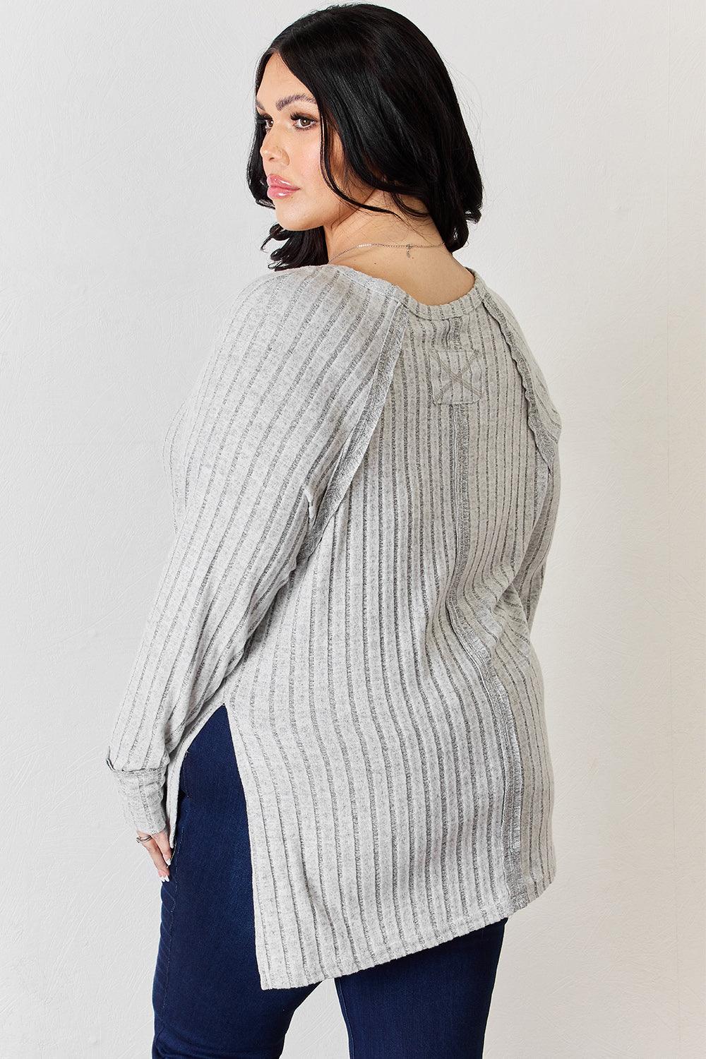 Basic Bae Full Size Ribbed Round Neck Slit T-Shirt Carauana Store