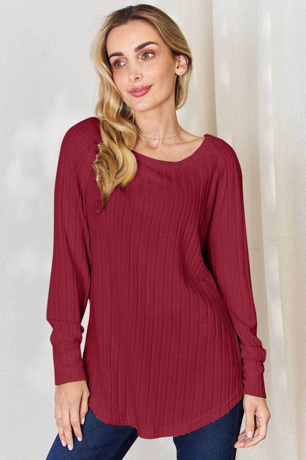 Basic Bae Full Size Ribbed Round Neck Slit T-Shirt Carauana Store