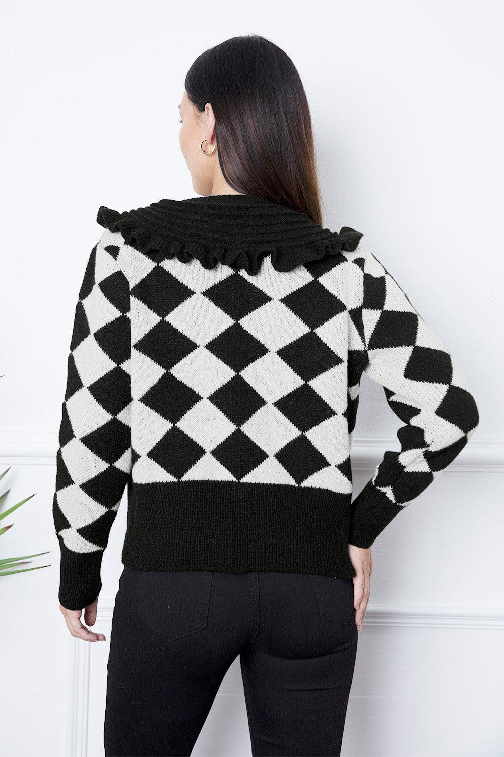 Argyle Element Button Up Ruffled Cardigan Carauana Store