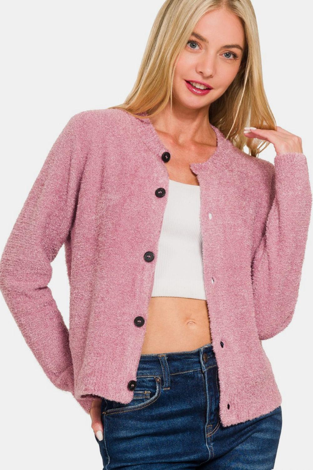 Zenana Button Down Long Sleeve Sweater Cardigan Carauana Store
