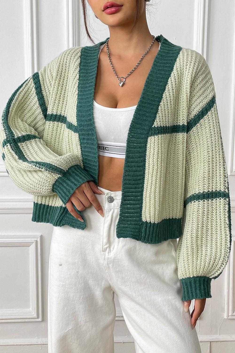 Contrast Open Front Long Sleeve Cardigan Carauana Store