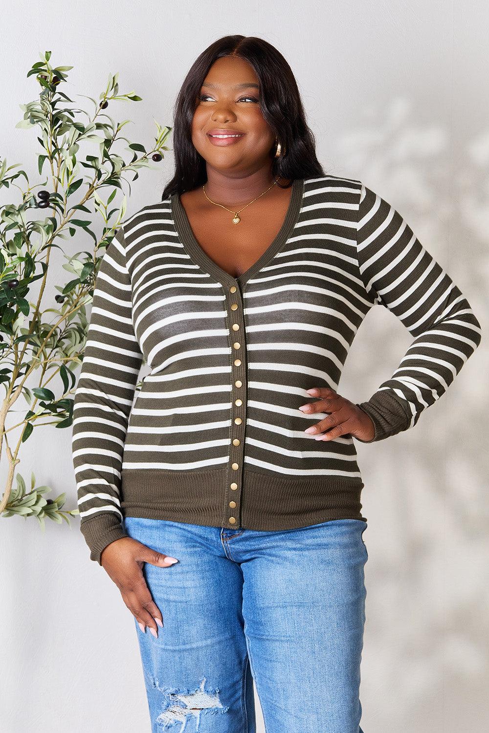 Zenana Full Size Striped Snap Down Cardigan Carauana Store