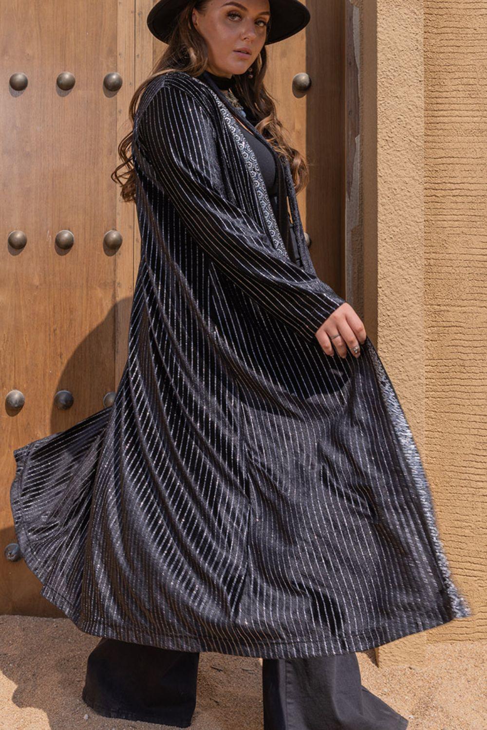 Plus Size Striped Long Sleeve Cardigan Carauana Store