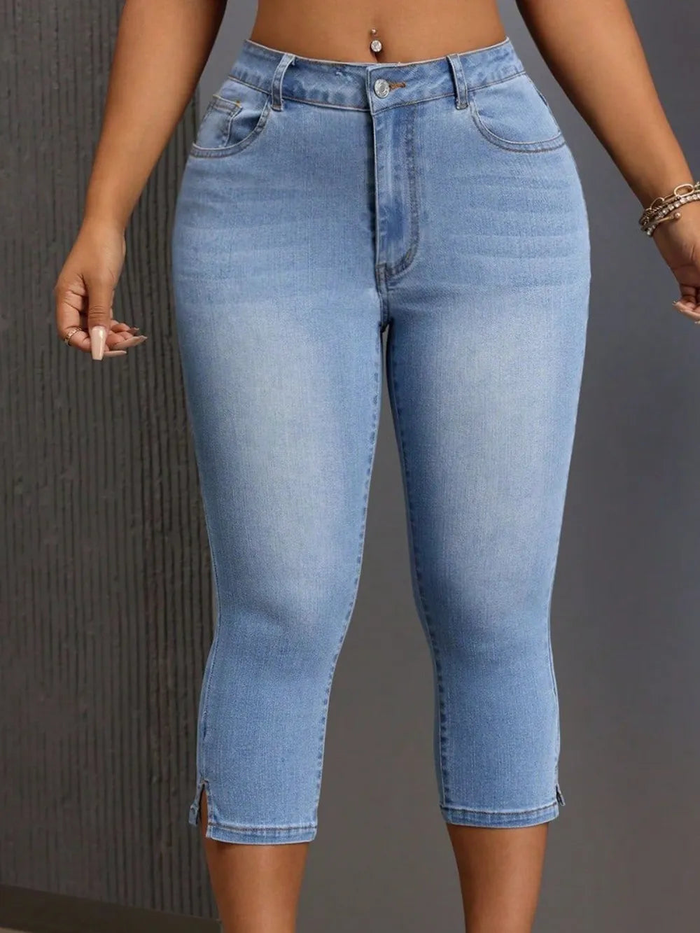 Side Slit Skinny Jeans with Pockets Carauana Store