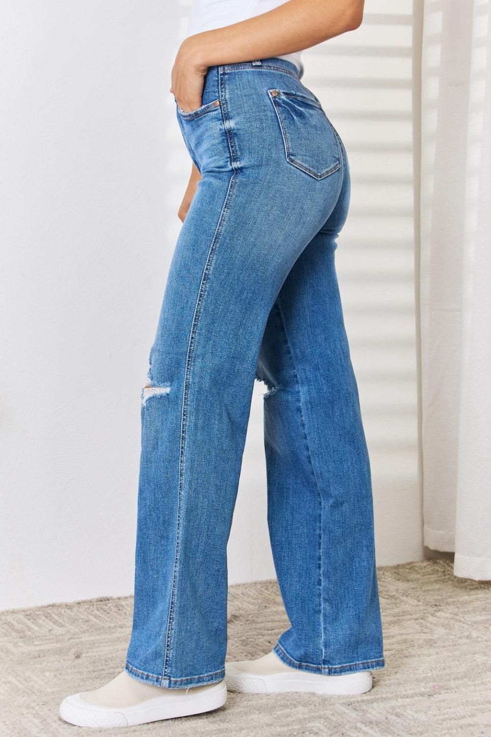 Judy Blue Full Size High Waist Distressed Straight-Leg Jeans Carauana Store