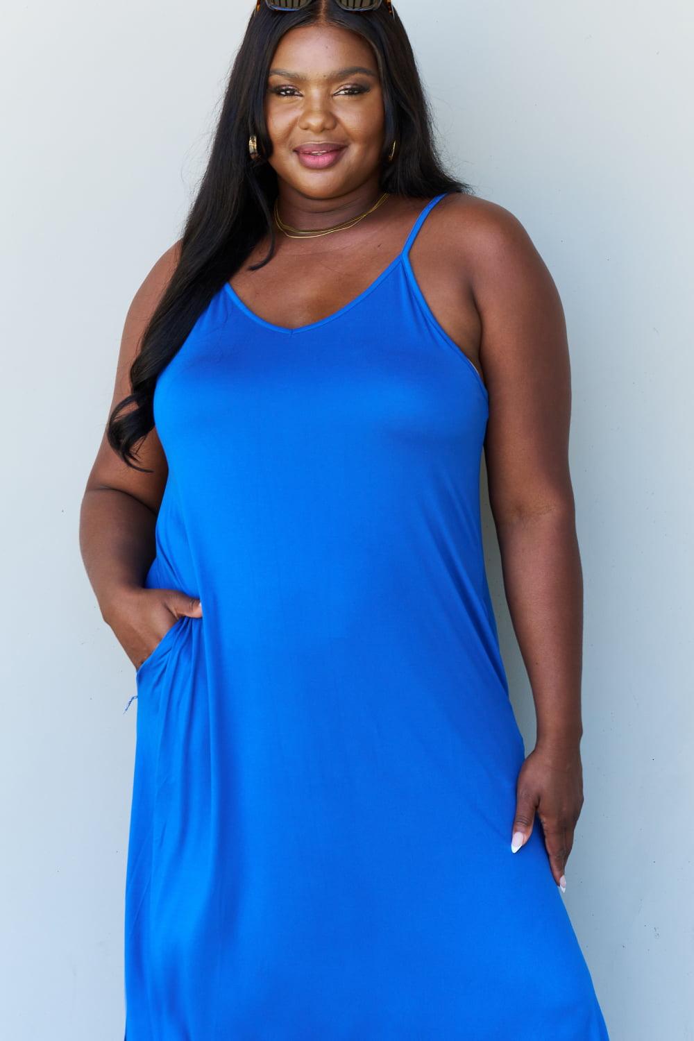 Ninexis Good Energy Full Size Cami Side Slit Maxi Dress in Royal Blue Carauana Store