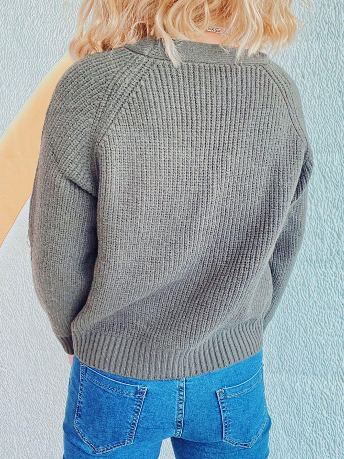 Cable-Knit V-Neck Button Down Long Sleeve Cardigan Carauana Store