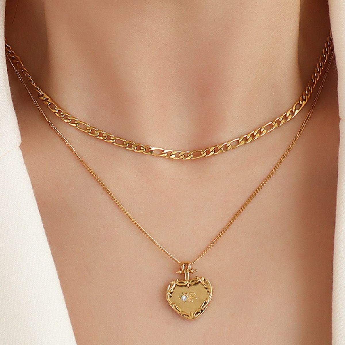 Heart Shape Double-Layered Stainless Steel Necklace Carauana Store