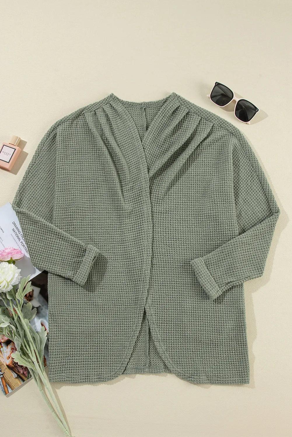 Waffle-Knit Open Front Long Sleeve Cover Up Carauana Store