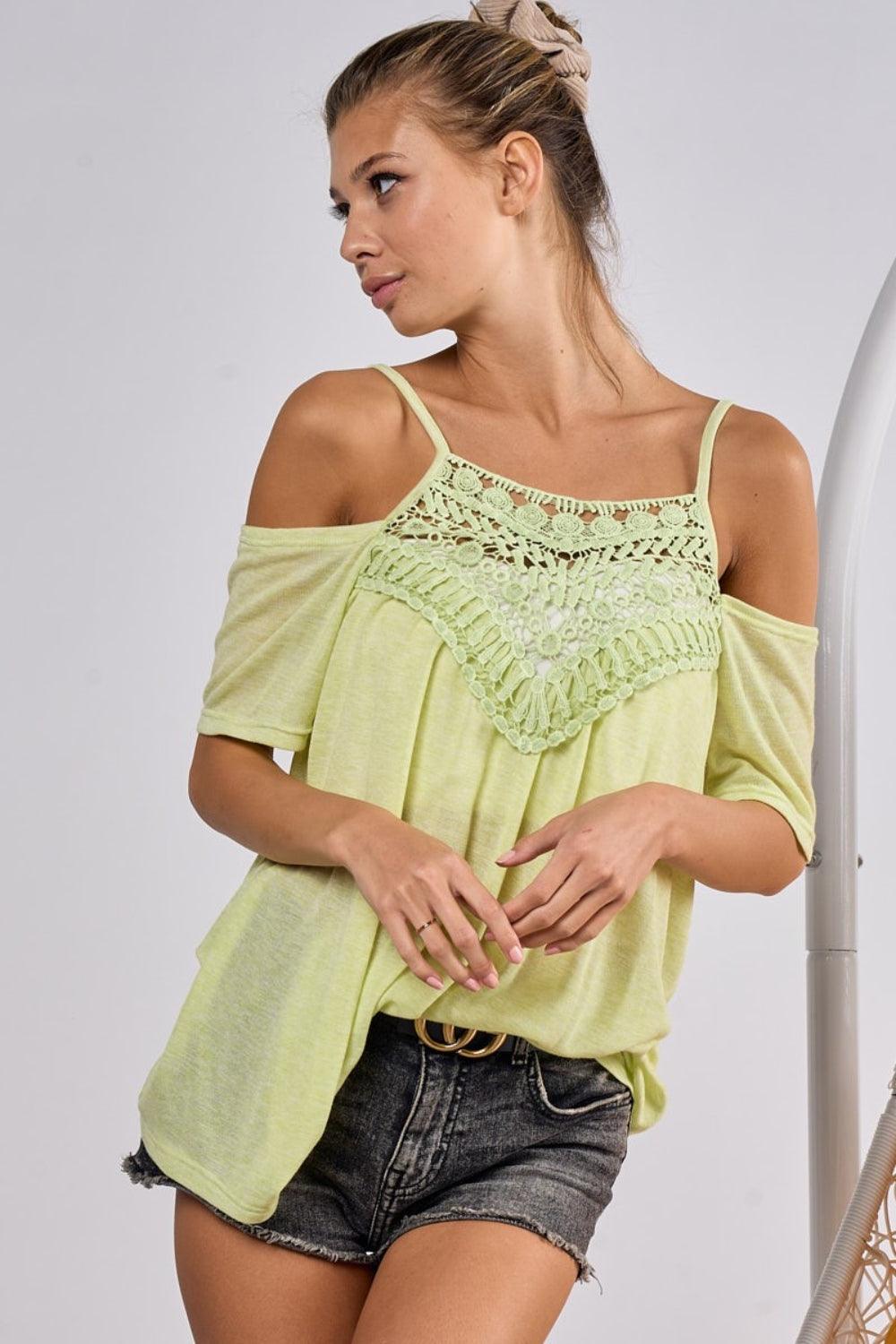 BiBi Front Crochet Lace Adjustable Strap Top Carauana Store