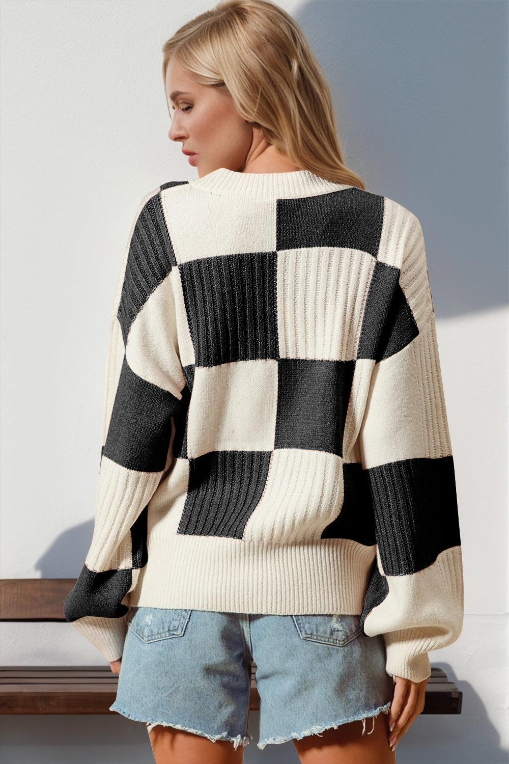 Double Take Full Size Checkered Dropped Shoulder Cardigan Carauana Store