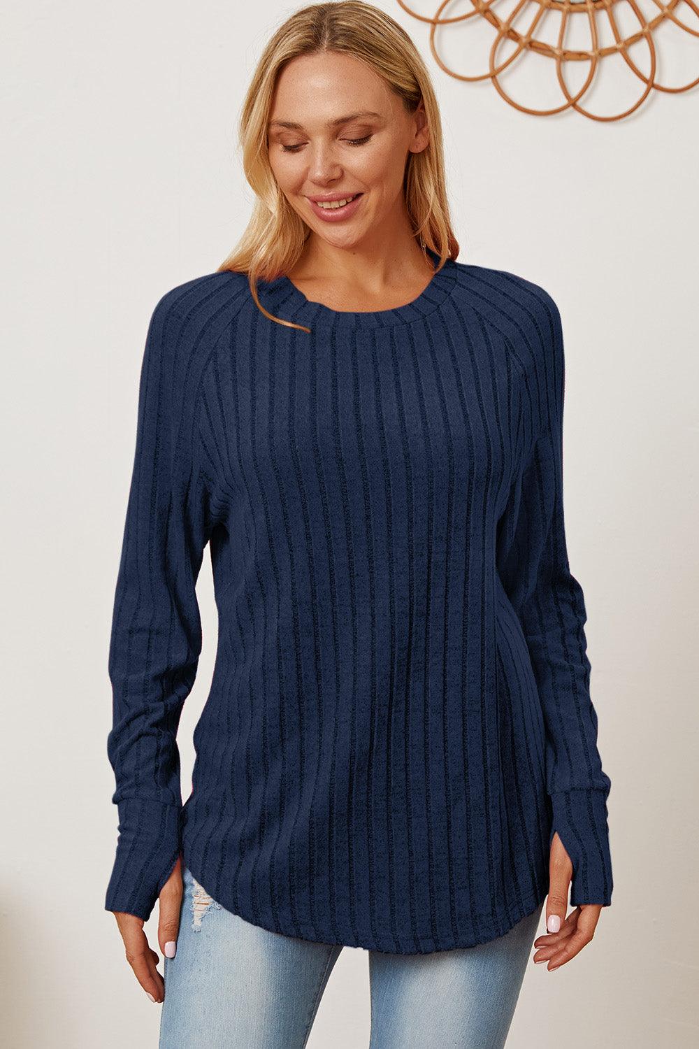 Basic Bae Full Size Ribbed Thumbhole Sleeve T-Shirt Carauana Store