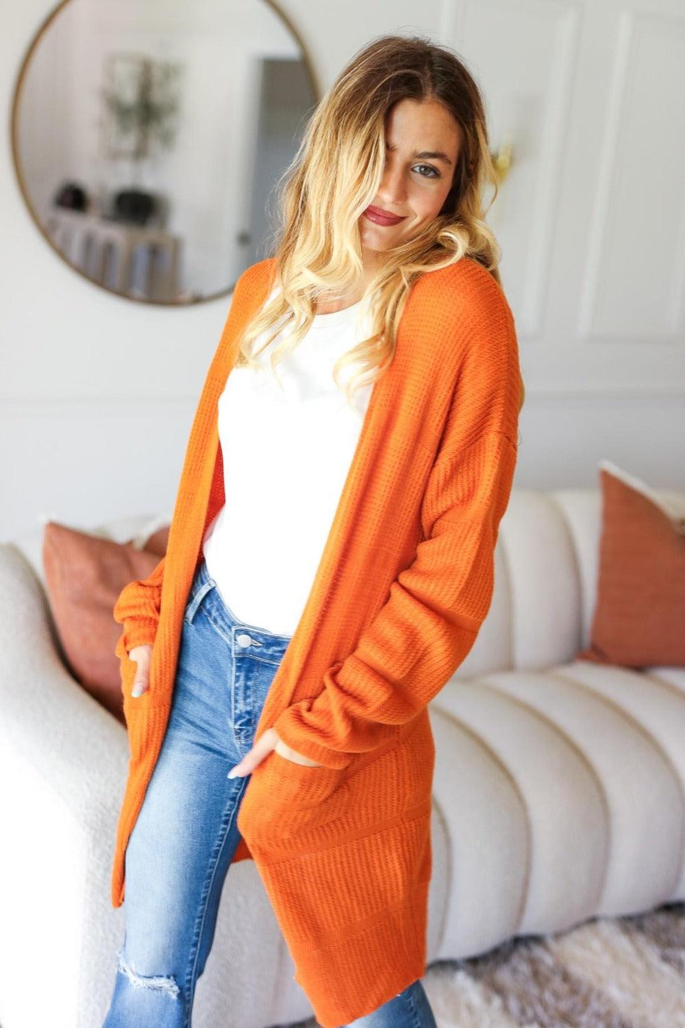 Haptics Full Size Stripe Textured Open Front Cardigan with Pockets Carauana Store