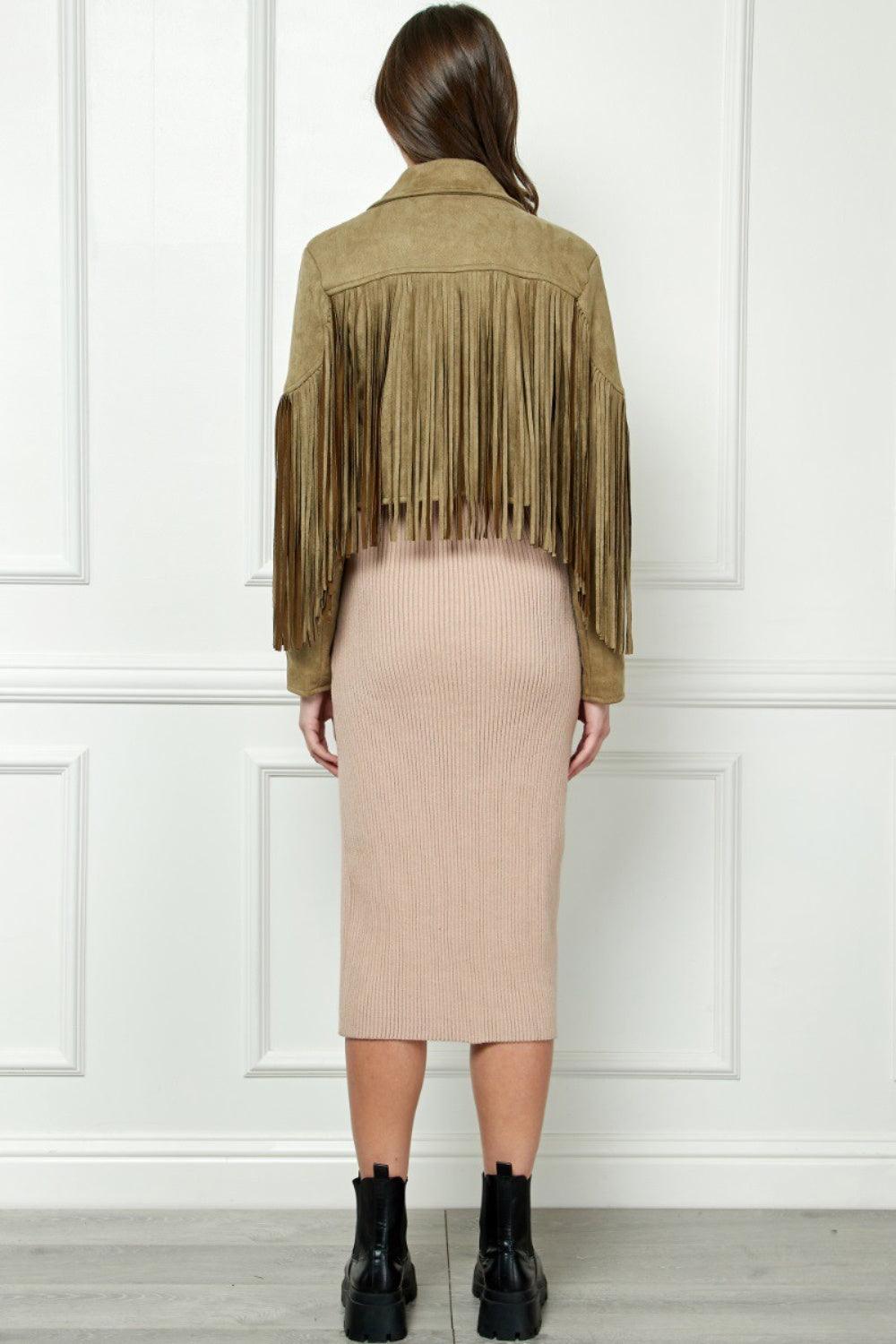 Veveret Suede Fringe Long Sleeve Moto Jacket Carauana Store