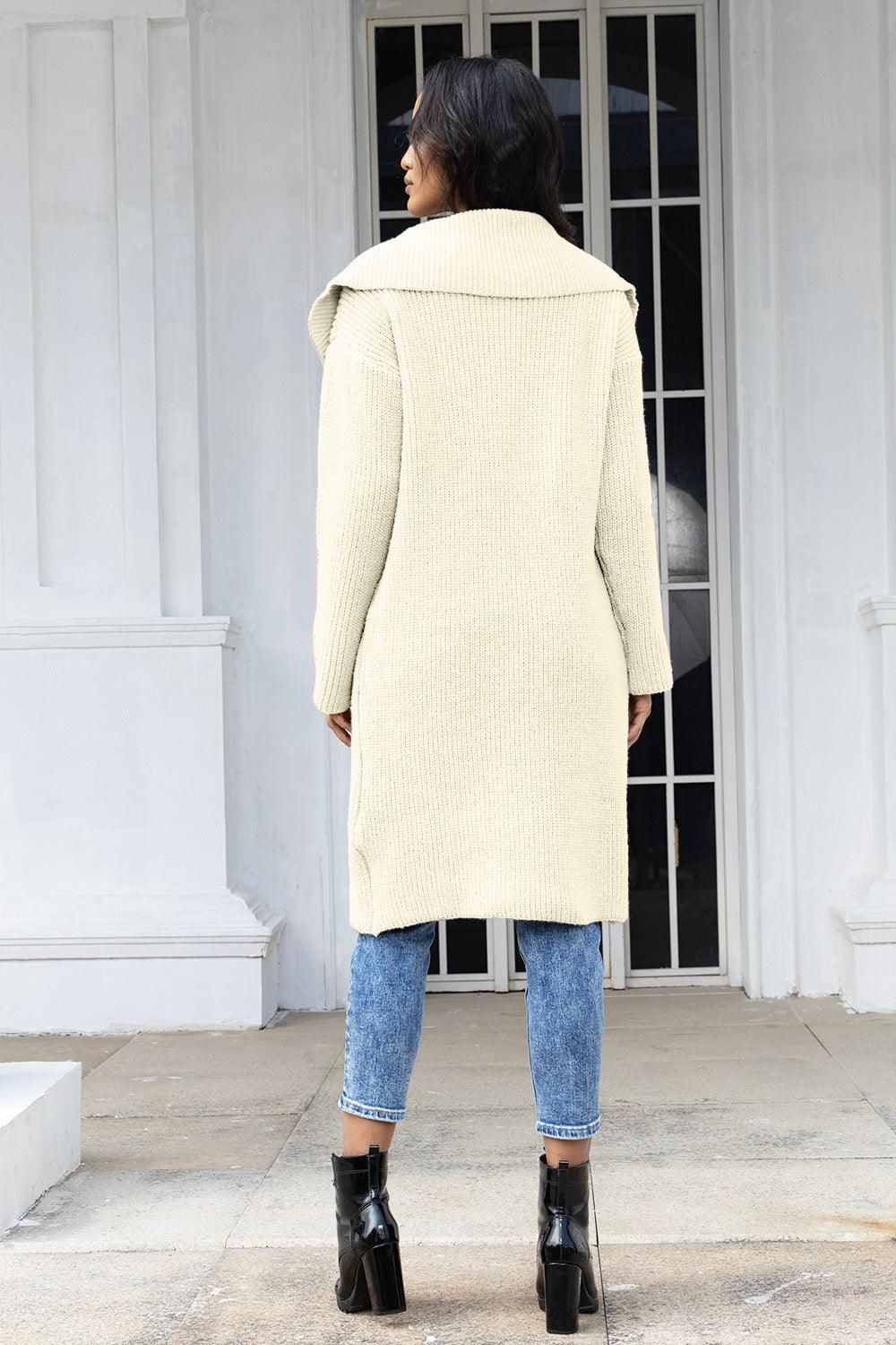 Pocketed Button Up Collared Neck Cardigan Carauana Store