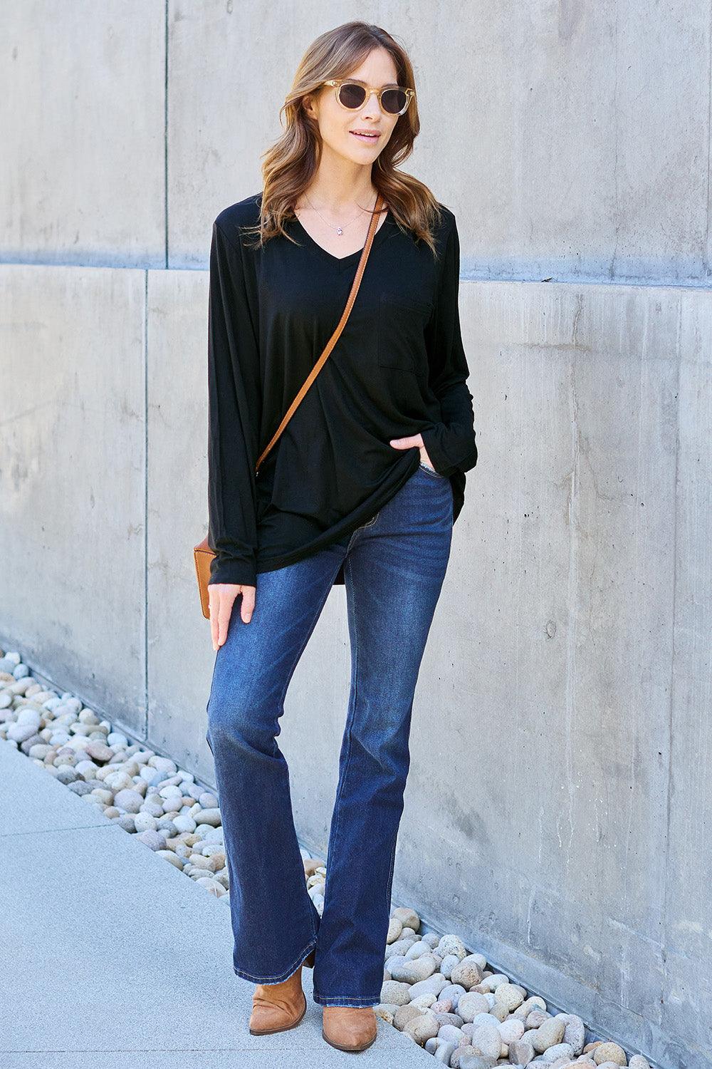Basic Bae Full Size V-Neck Long Sleeve Top Carauana Store