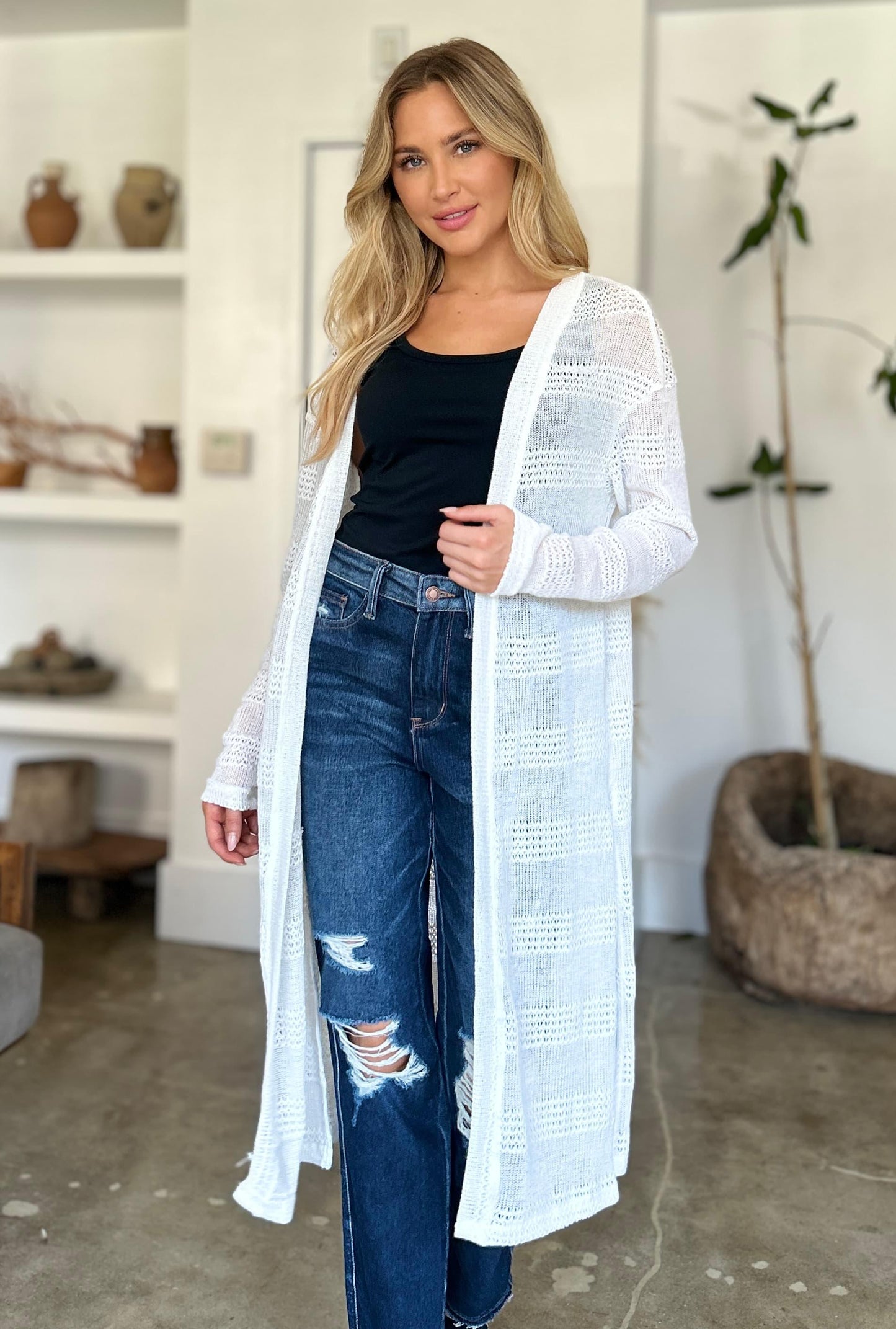 Double Take Full Size Open Front Longline Cardigan Carauana Store