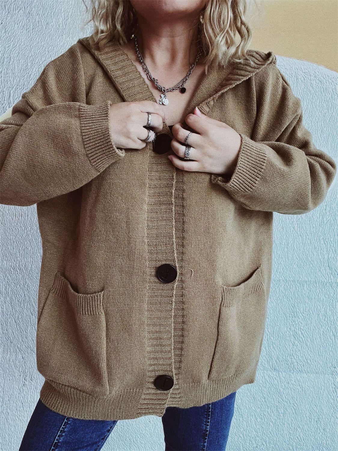 Dropped Shoulder Long Sleeve Hooded Cardigan Carauana Store