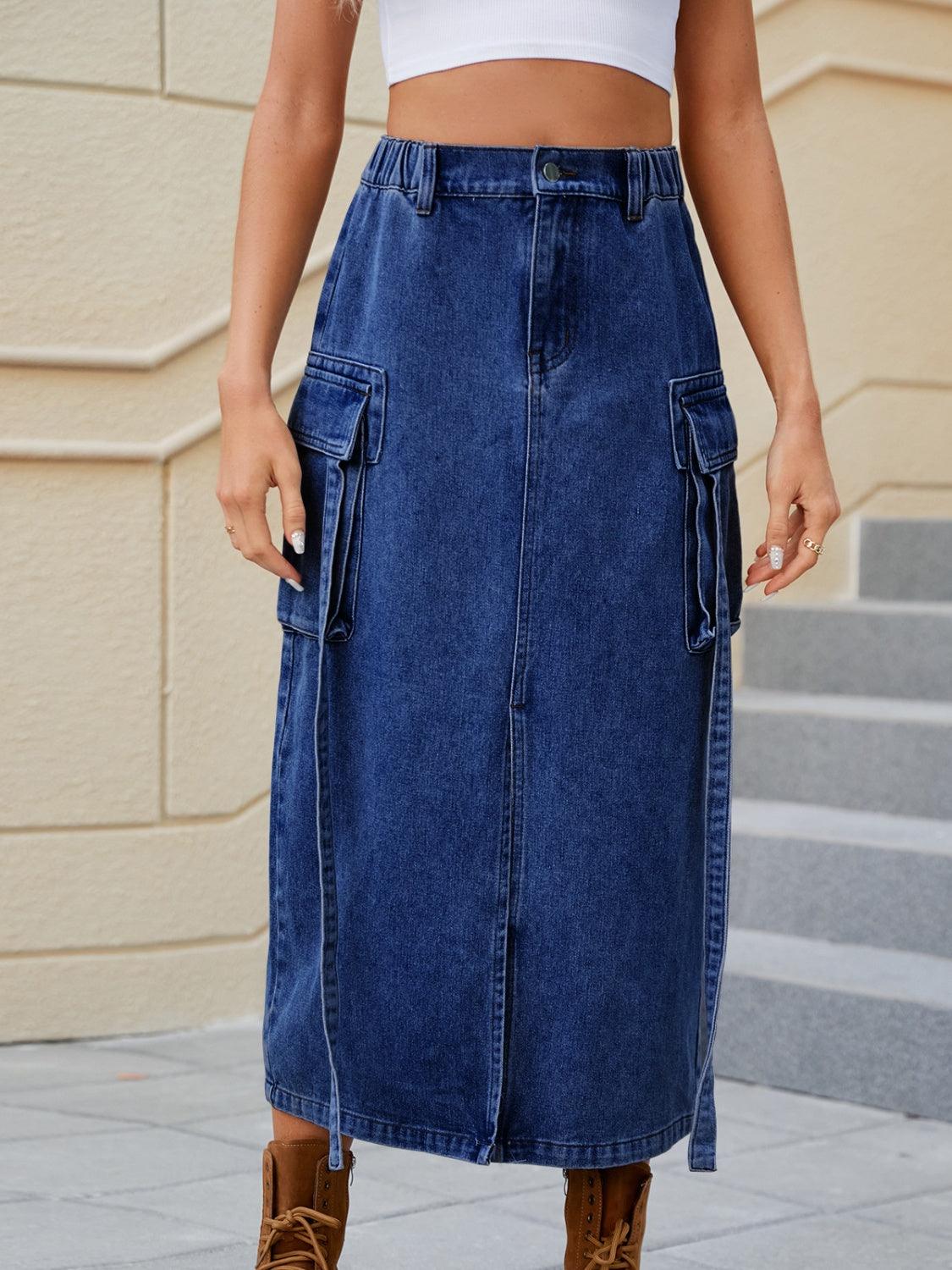 Slit Pocketed High Waist Denim Skirt Carauana Store