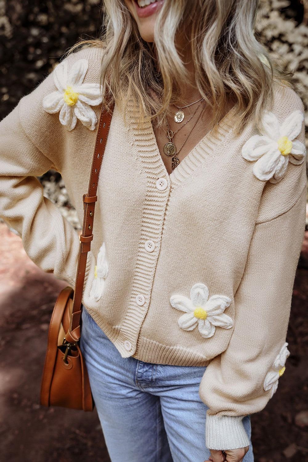 Flower Dropped Shoulder Long Sleeve Cardigan Carauana Store