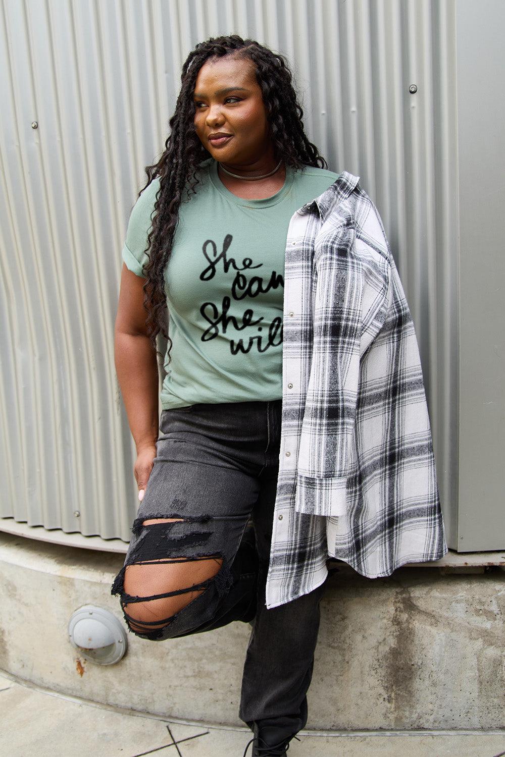 Simply Love Full Size SHE CAN SHE WILL Short Sleeve T-Shirt Carauana Store