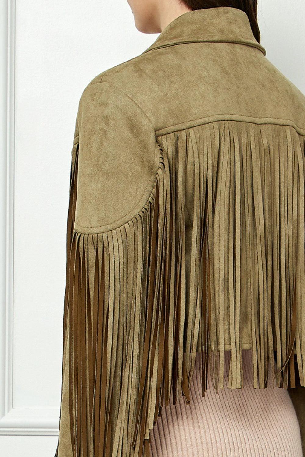 Veveret Suede Fringe Long Sleeve Moto Jacket Carauana Store