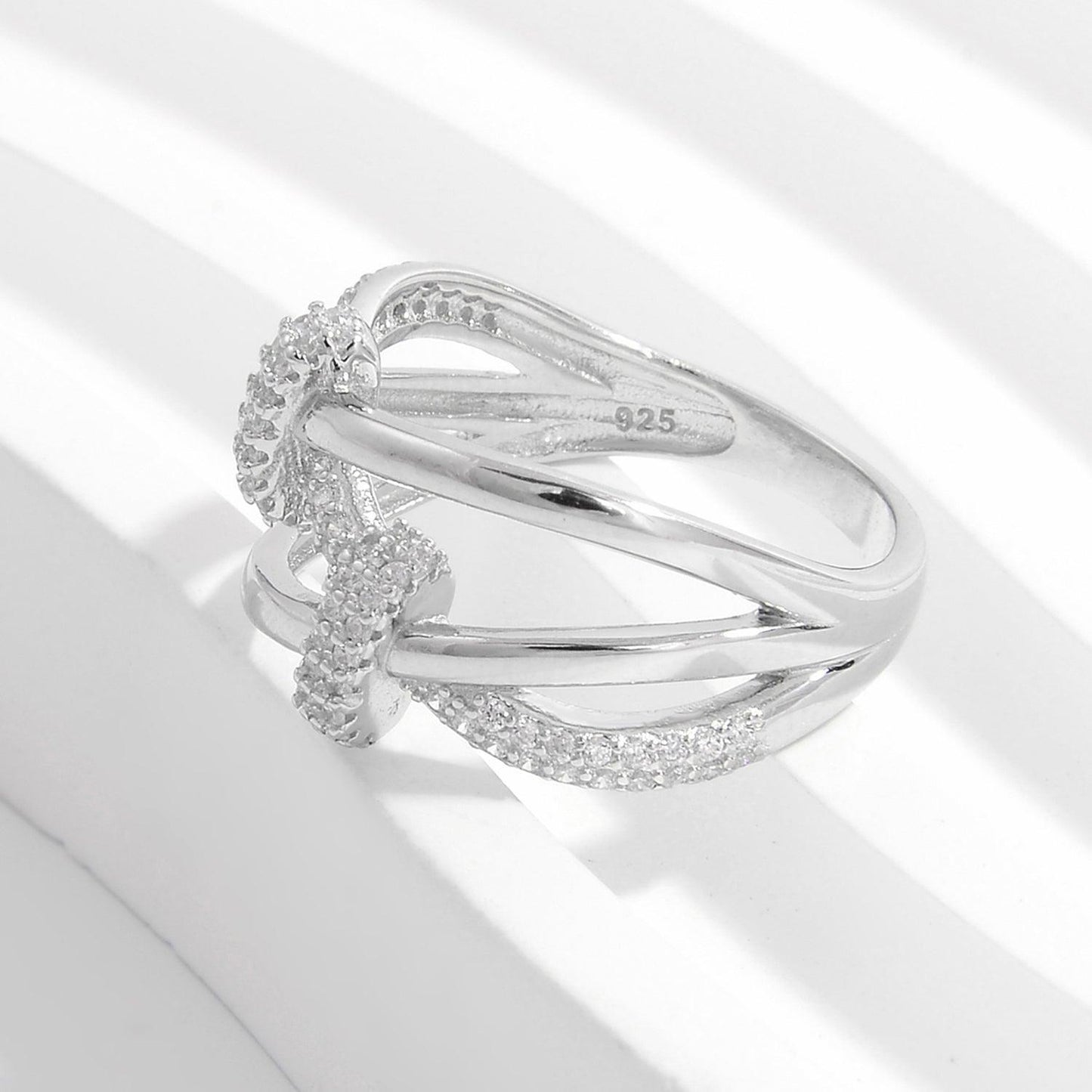 Inlaid Zircon 925 Sterling Silver Crisscross Ring Carauana Store